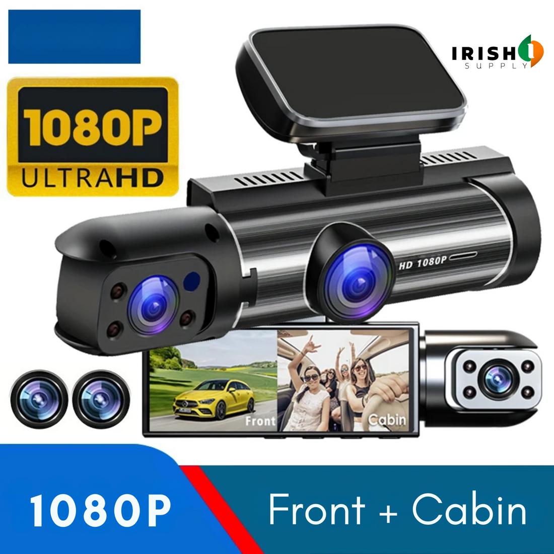 CLARITYPRO Dual 1080P Car Dash Cam - Front & Cabin Video Recorder