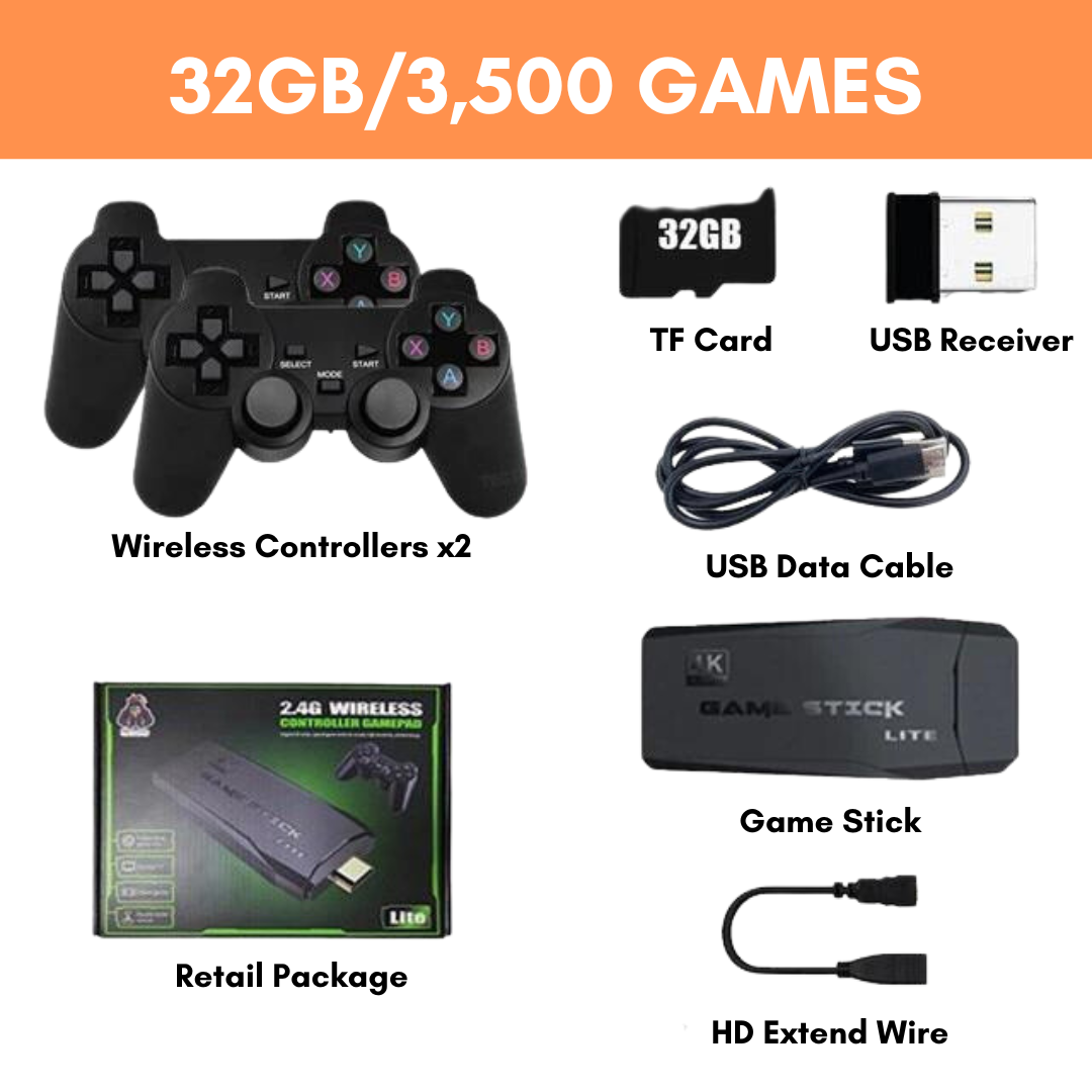 Irish Supply, GAMEFLEX TV Games Stick 4K HD Video Game with Wireless Console