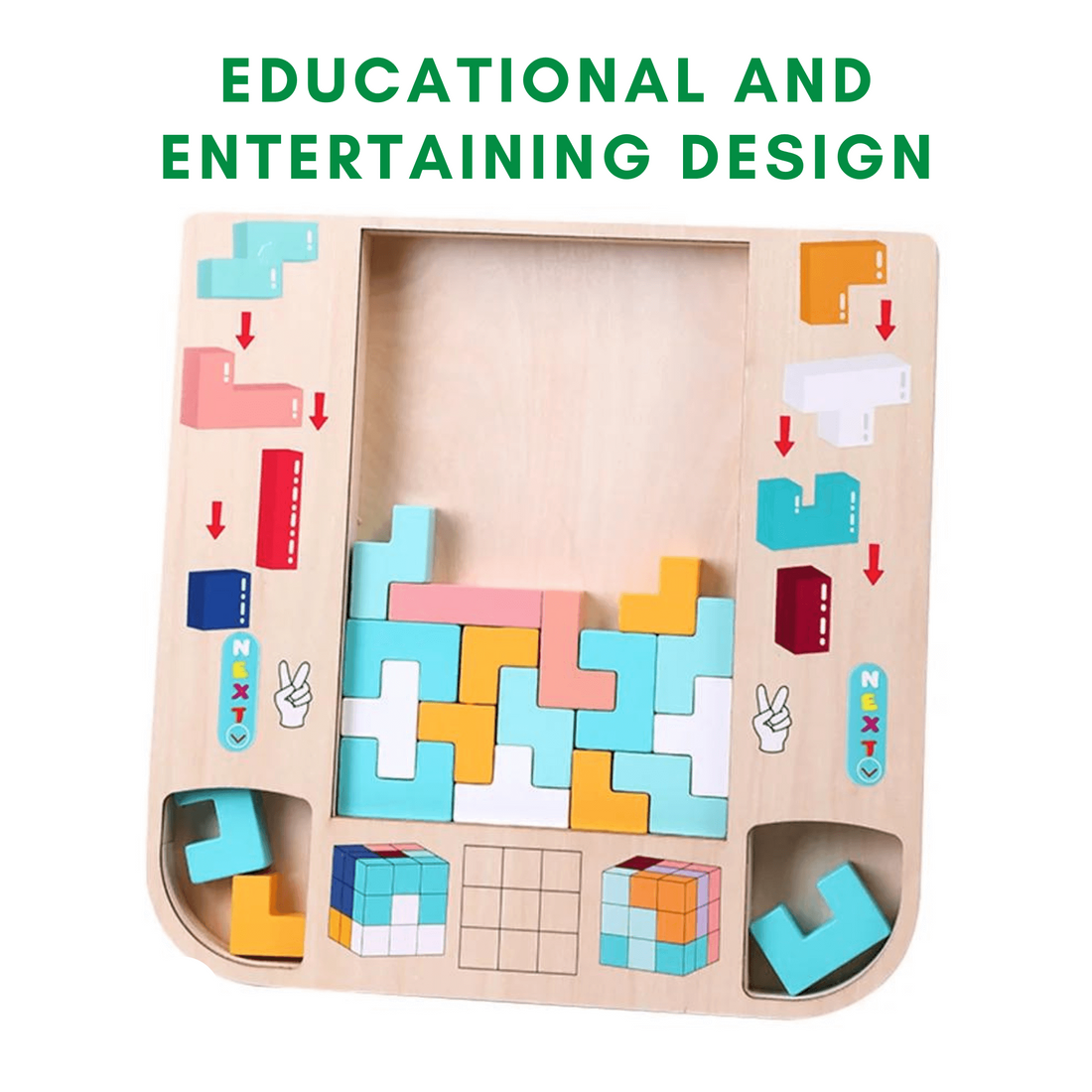 PUZZLEGENIUS Montessori Wooden Tetris