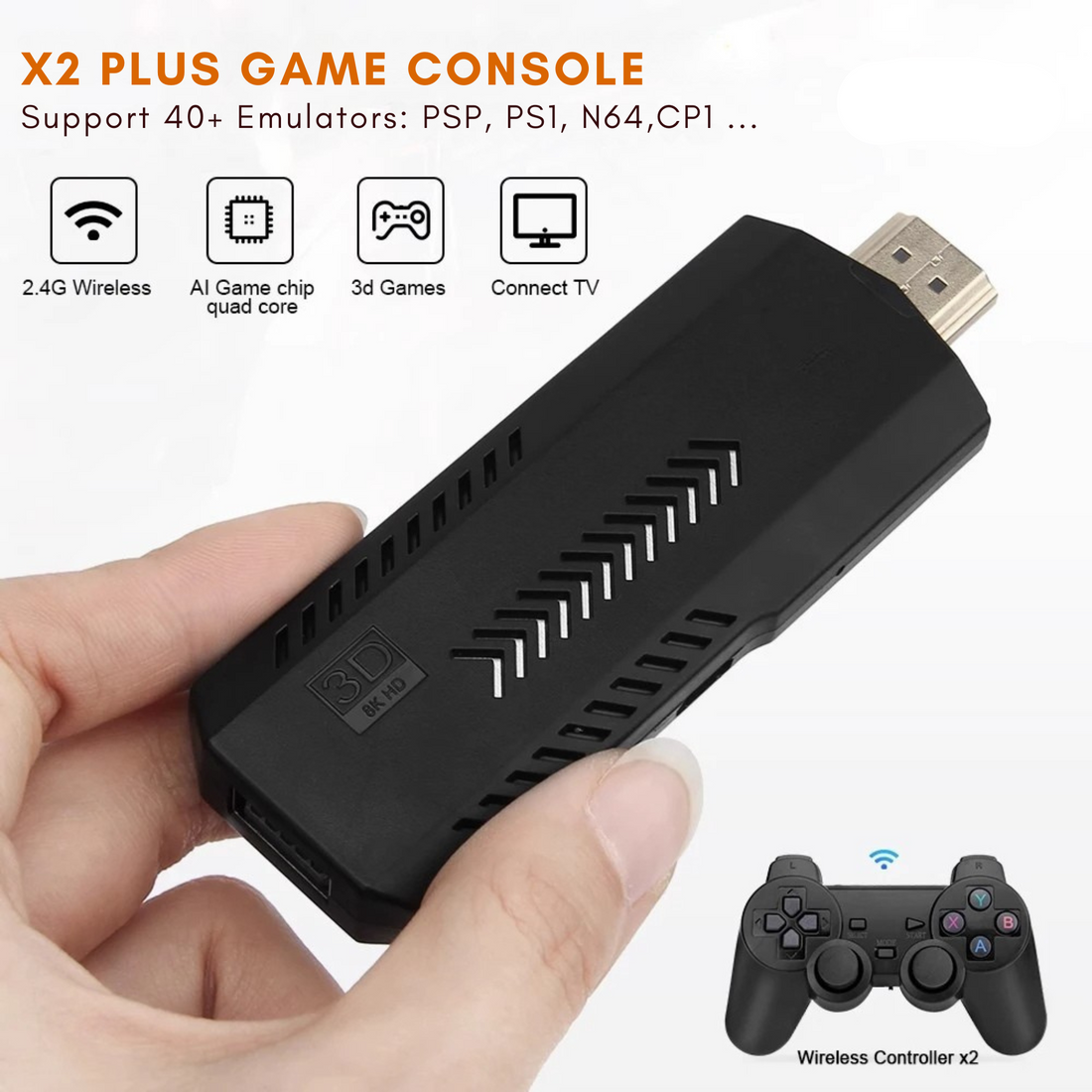 INFINITYPLAY 256G 58,000 Games Wireless Controller Game Stick For N64/PSP/PS1/GBA