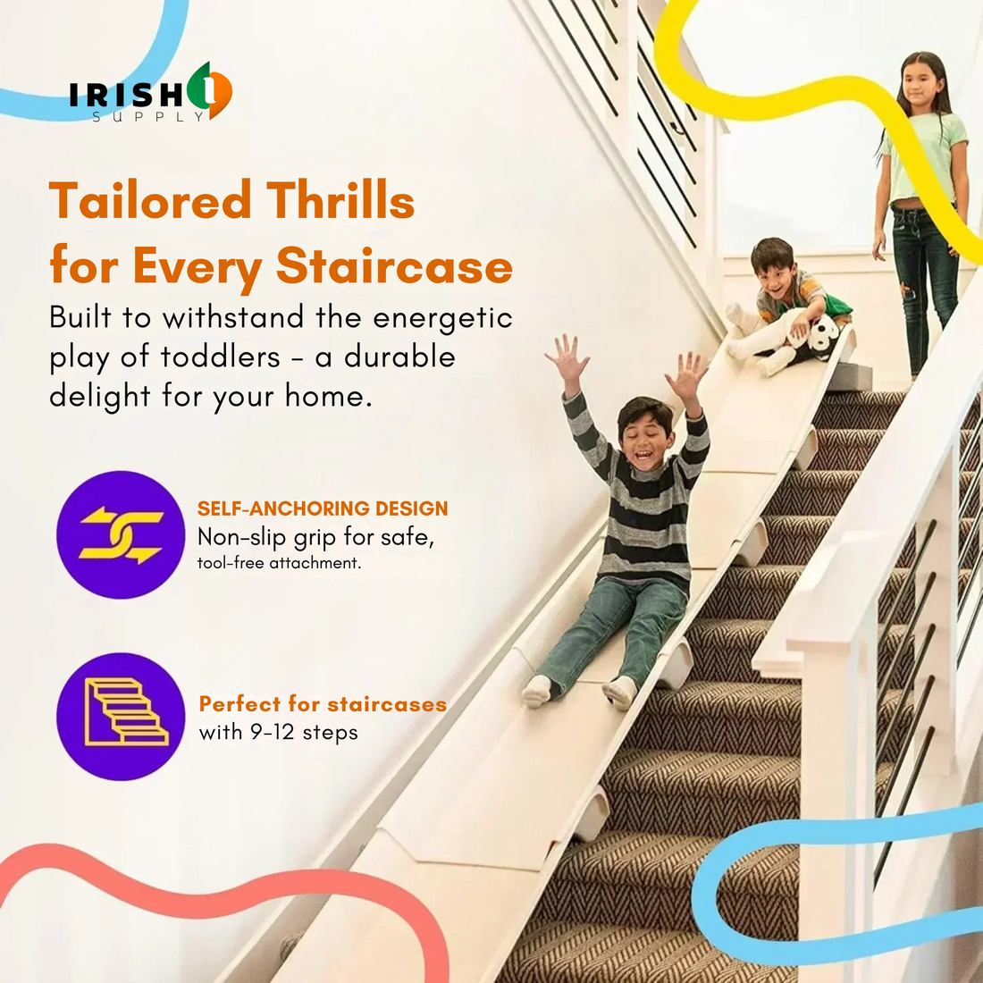 SWIFTSLIDE 4 Pack Indoor Slide Accessories for Kids Mounted on Stairs