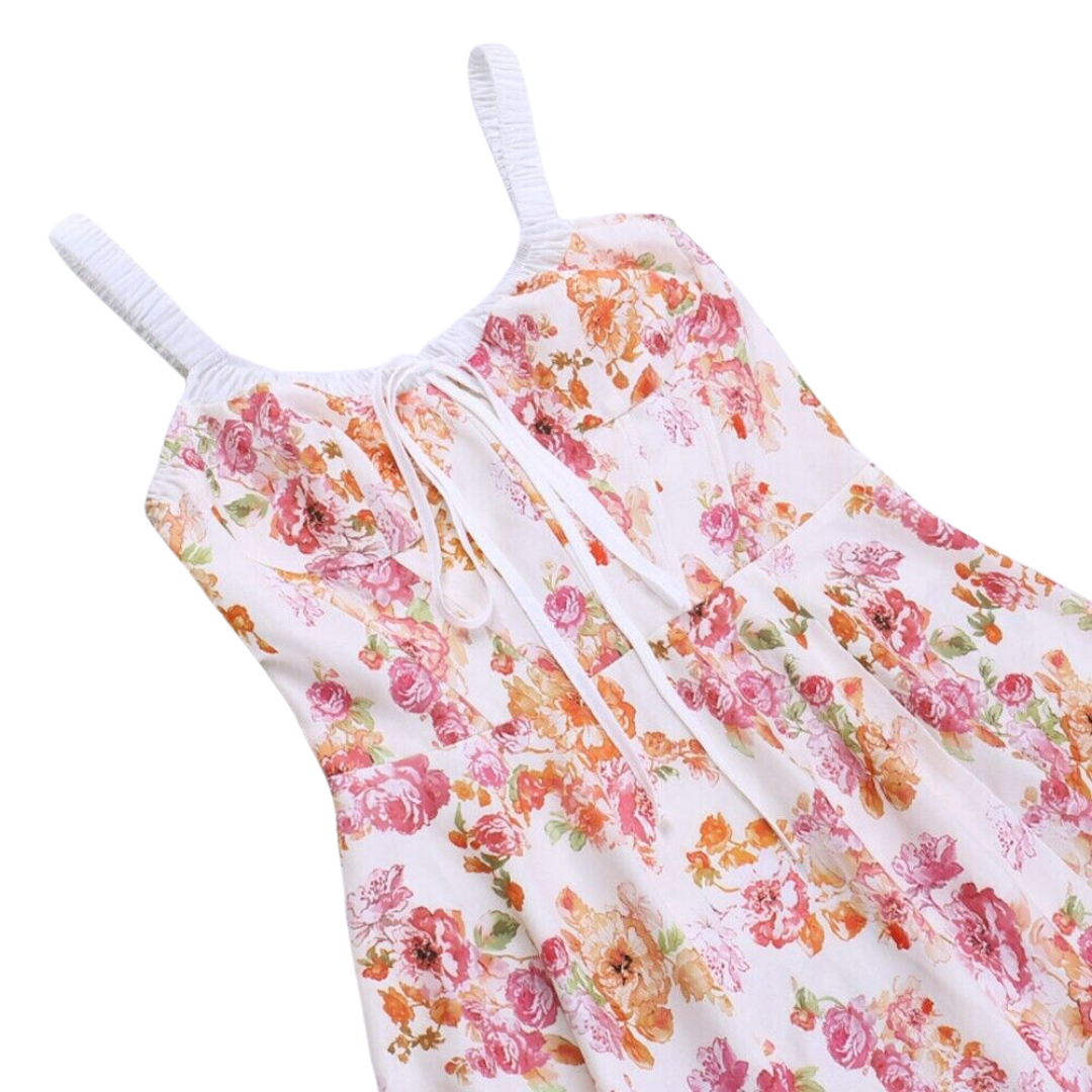 GLAMORLACE Square Neck Lace Trim Long Dress