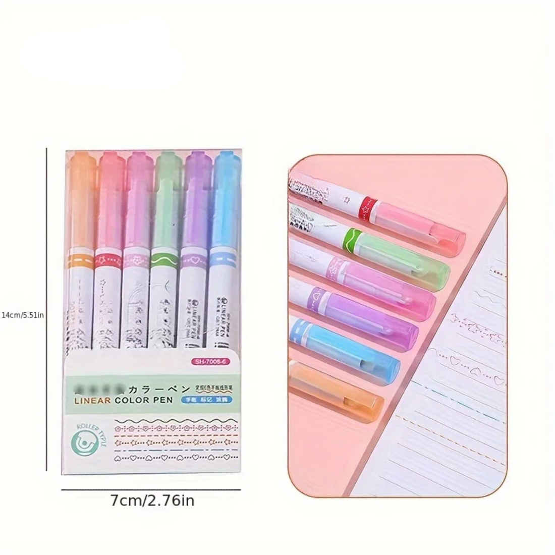 BUBBLITAP Color Curve Highlighter & Marker Pen Set (6 pcs)