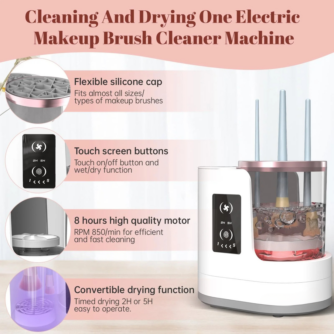 GLOWVORTEX 3 IN 1 Electric Makeup Brush Cleaner Machine With Brush Dryer Holder