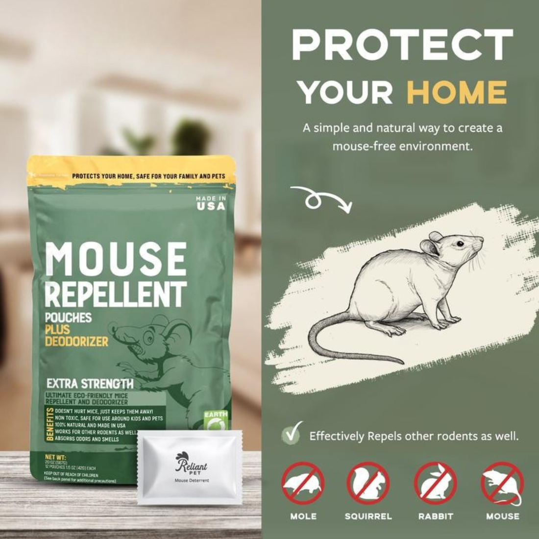 HOMEGUARD Non-Toxic Home Rodent Repellent 12 Pouches
