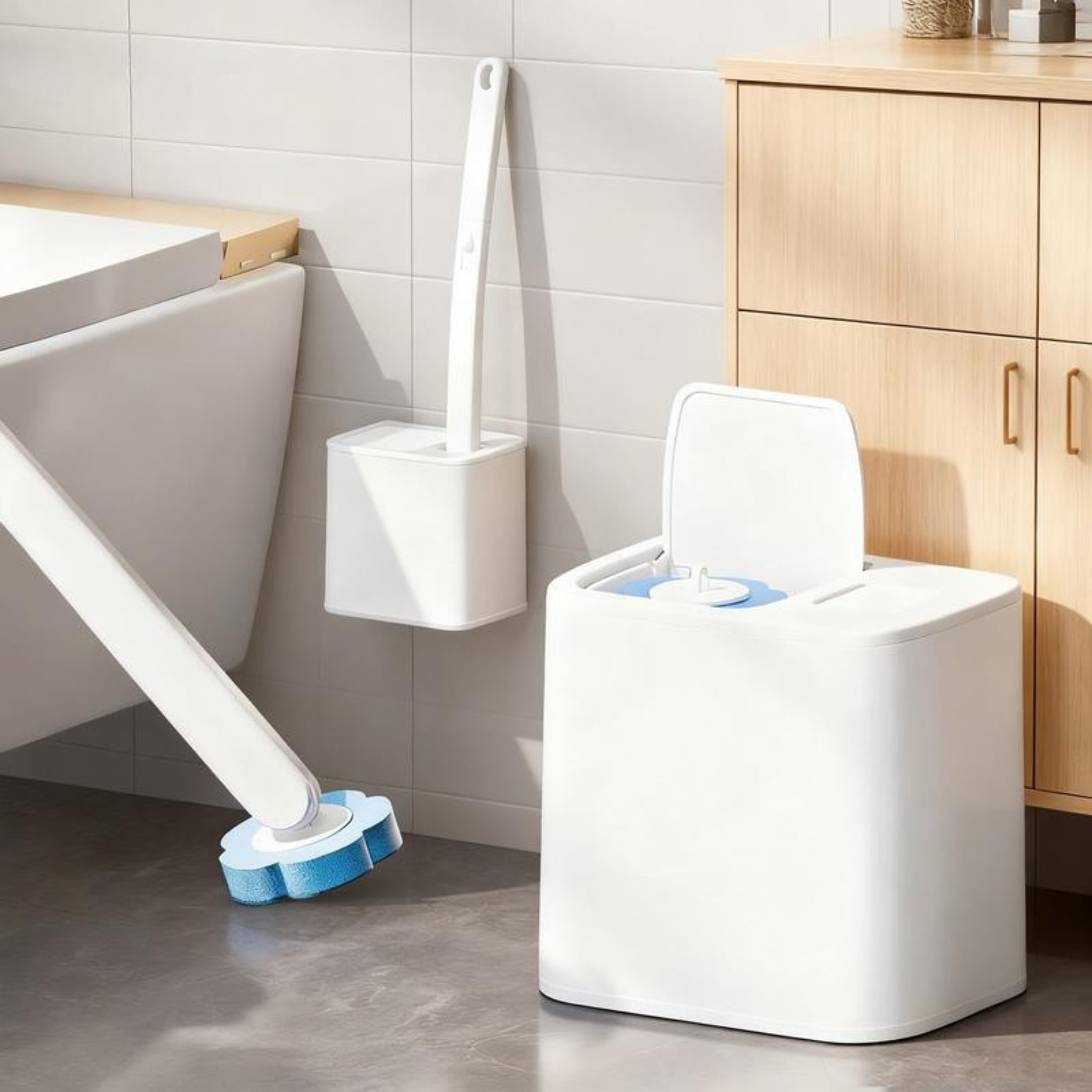HYGIENEDROP Touch-Free Disposable Toilet Brush and Holder Set