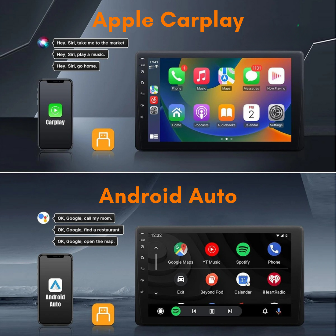 HYPERSYNC 9 Inch HD Car Stereo with CarPlay & Android Auto