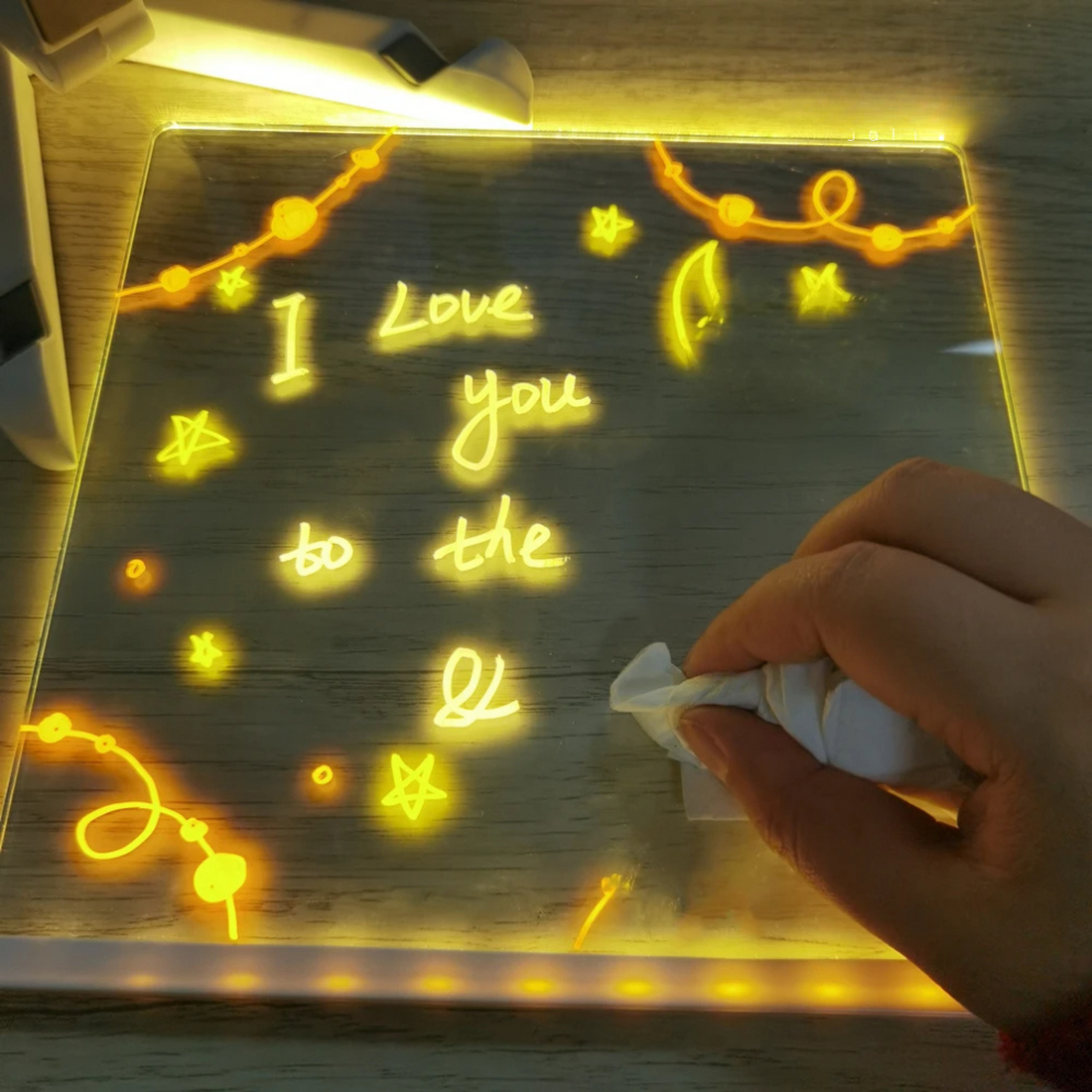 NEONSAGE Kids LED Drawing Board with Night Light & Colorful Pens (30x20 cm)
