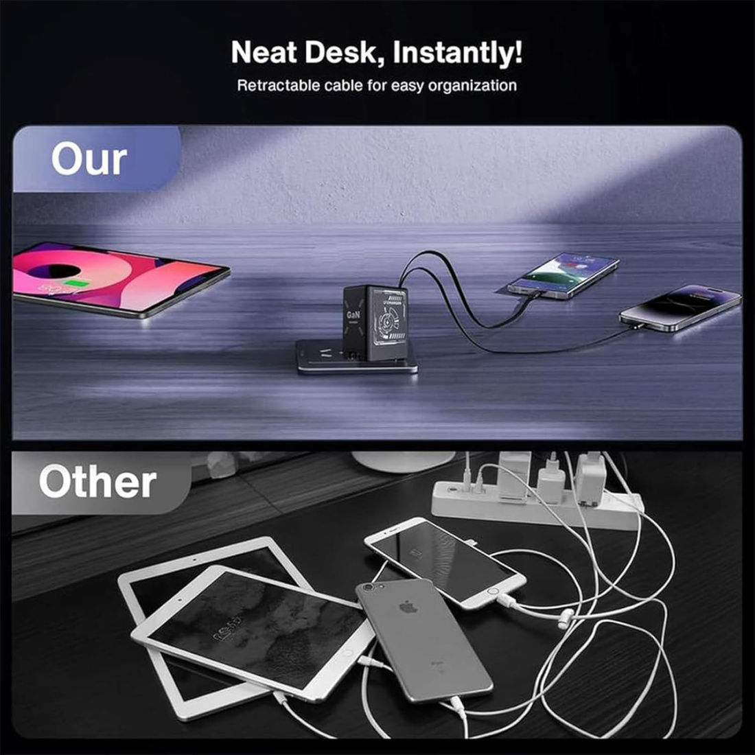 SWIFTCORD 120W Integrated Retractable USB-C and Lightning Fast Charger